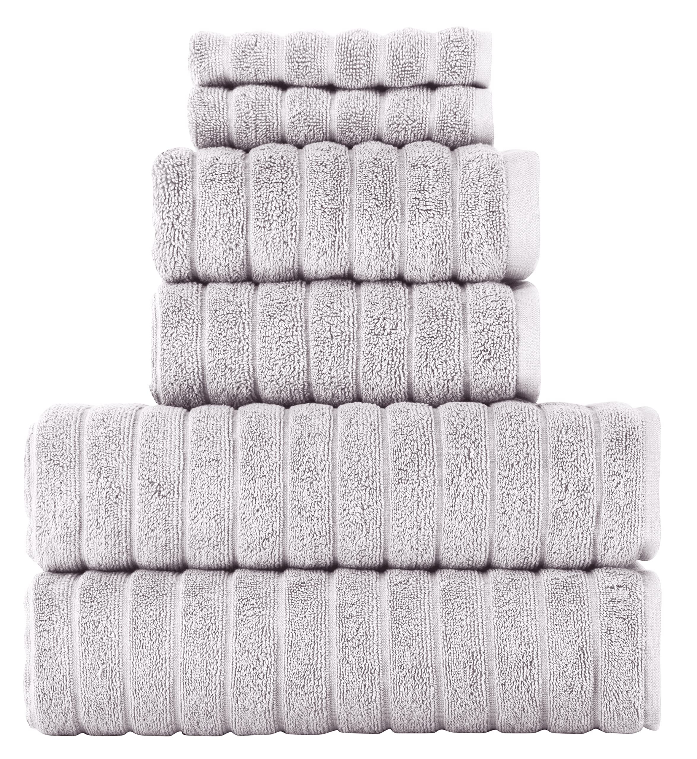 Classic Turkish Towels - Luxury Ribbed Towel Set for Bathroom, 100% Turkish Cotton, Quick Dry, Soft and Absorbent Bath, Hand, and Fingertip Towels, Brampton Collection - 6-Piece Set (Platinum)