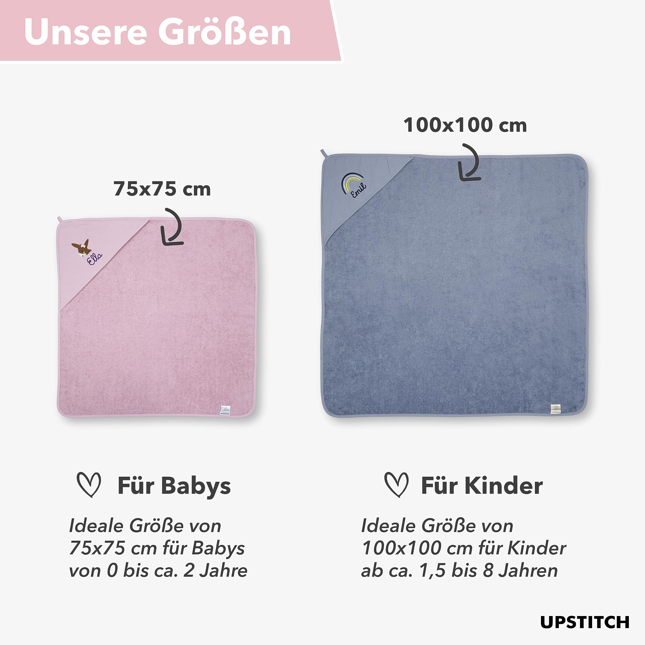 Kapuzenhandtuch für Baby (75x75cm) und Kinder (100x100cm) mit Namen personalisiert für Jungen und Mädchen aus 100% Baumwolle - Babyhandtuch und Kinderhandtuch (Mauve, 100 x 100 cm)
