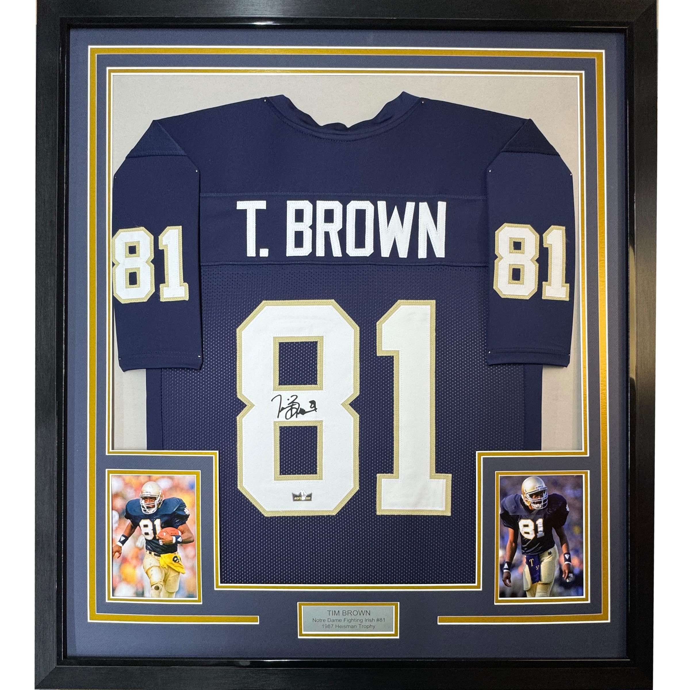 Framed Facsimile Autographed Tim Brown 35x39 Notre Dame Blue