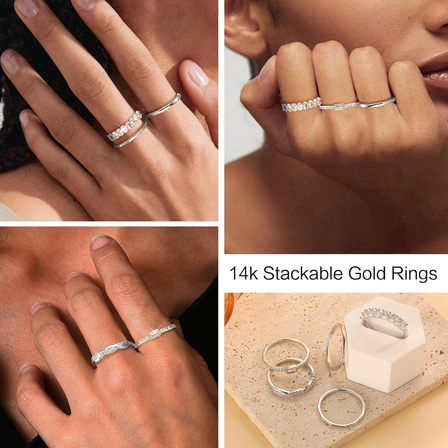 Gold Stackable Rings for Women Non Tarnish,14K Gold Plated Minimalist Waterproof Thin Wedding Silver Stacking Band Ring Dainty Trendy Statement Rings Set Size 5-10 - Image 3