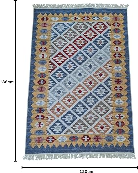 Etnik Desen Kilim, 120 * 180 cm, Çok Renkli, Çift Taraflı, Makinede Yıkanabilir, Düz Dokuma Lüks Pamuklu Kilim