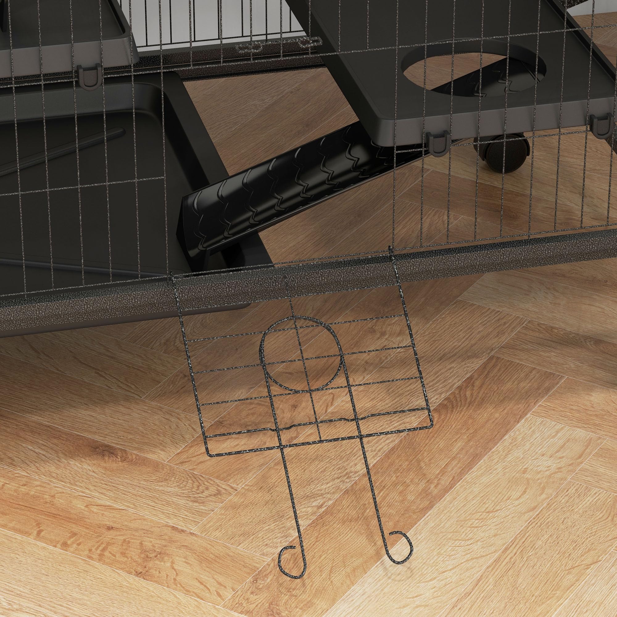 PawHut Cage pour Petits Animaux 4 Niveaux Cage pour rongeurs avec Roues, rampes, hamac Suspendu et Plateau Amovible Enclos pour Lapins Chinchillas Furets 80x52x128 cm Gris foncé