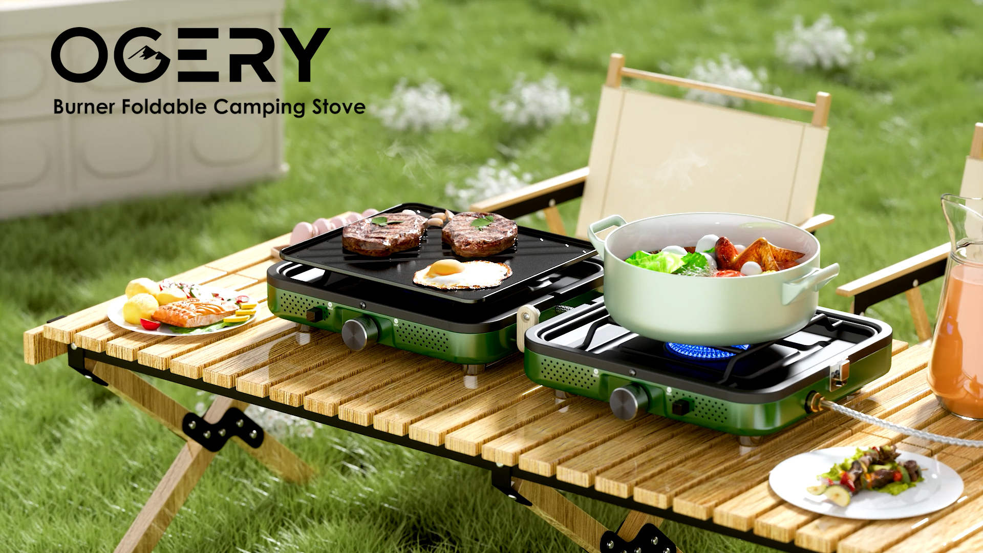 Amazon.com: OGERY 2-Burner Foldable Camping Stove with Griddle