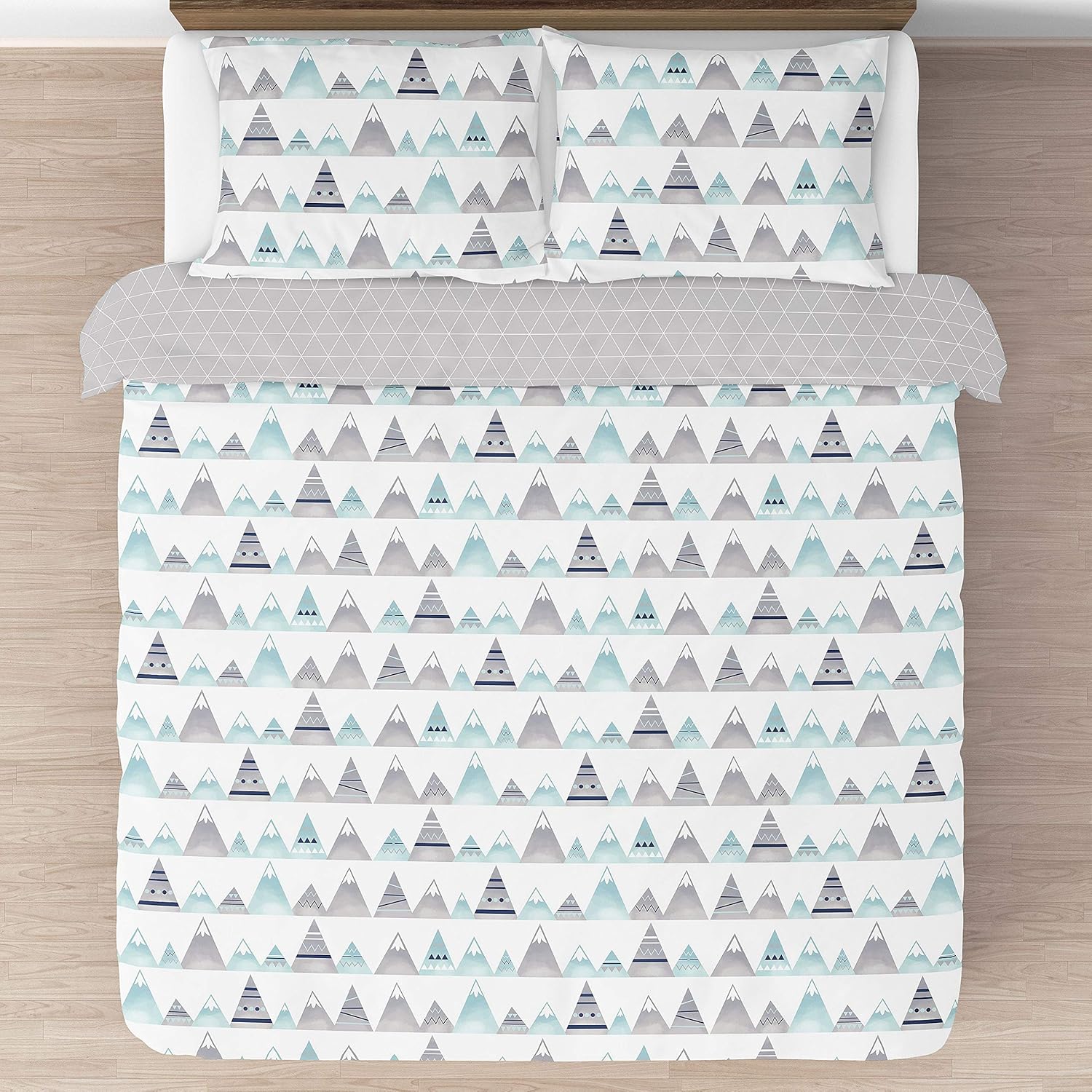 Sweet Jojo Designs Navy Blue, Aqua and Grey Aztec Mountains Boy or Girl Full/Queen Kid Childrens Teen Bedding Comforter Set 3 Pieces