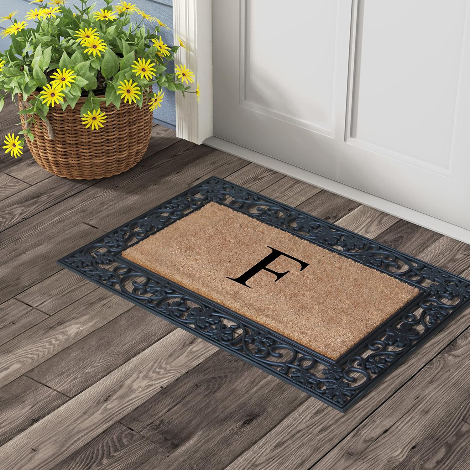 A1HC Natural Coir Monogrammed Doormat for Outside Entranace, Anti-Shed, Heavy-Duty, Low Profile, Easy-Clean, Long Lasting, Entrway Front Door Mat - 23"x38"