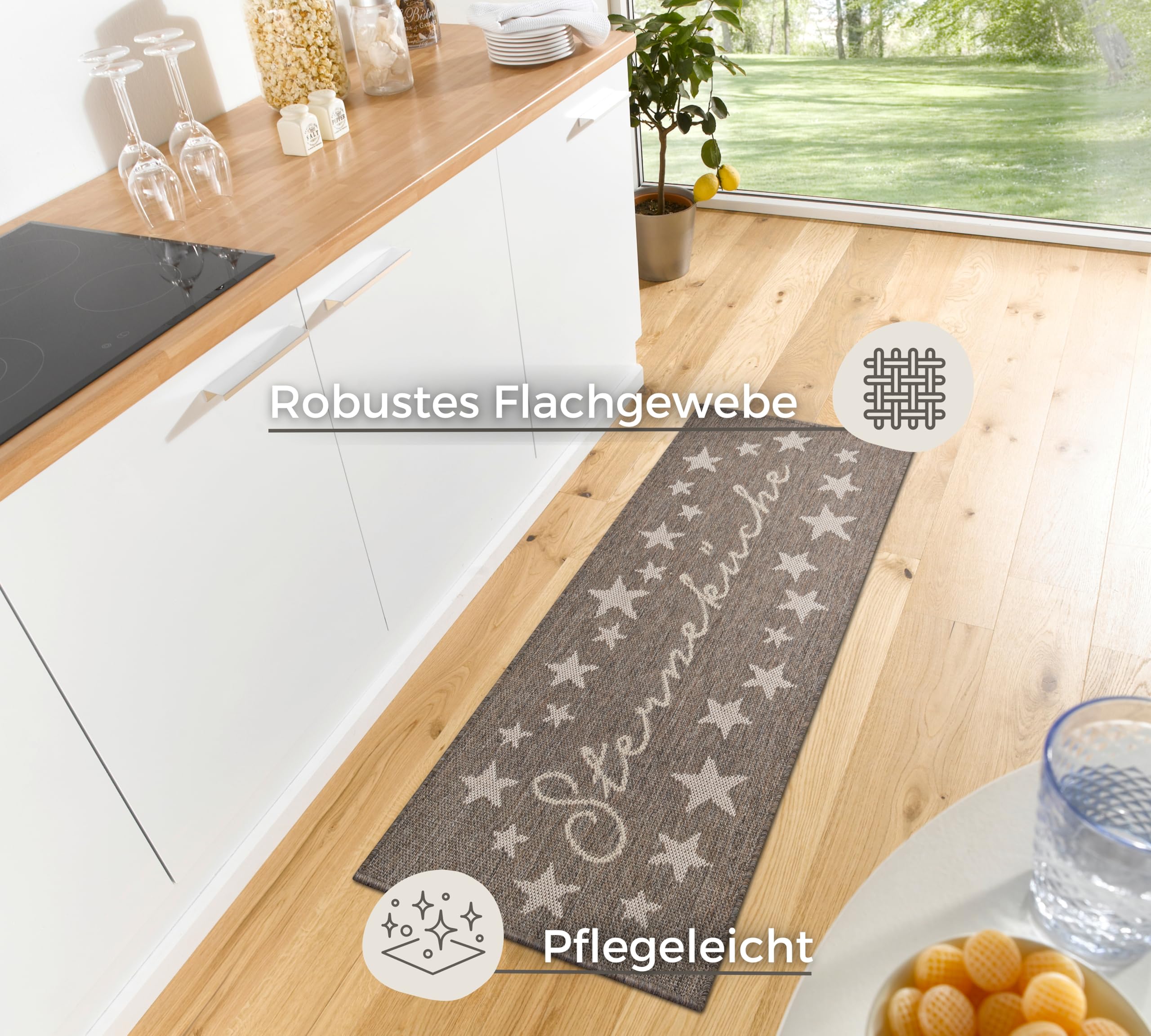 Hanse Home Cucina Küchenläufer Sterneküche – Teppichläufer mit Schriftzug Flachgewebe Küchenteppich rutschfest Teppich Läufer für Küche – Bild 3