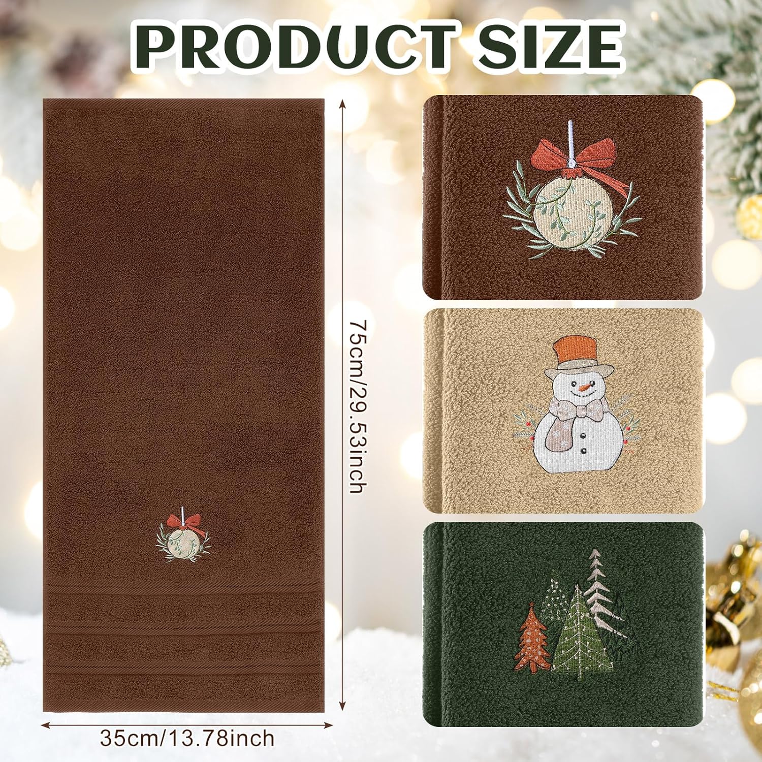 3 Pcs Neutral Christmas Hand Towels Christmas Ball Snowman Tree Embroidered Decorative Bathroom Towels for Bathroom Kitchen Winter Set, 100% Cotton, 13.3 x 29.5'' - Image 3