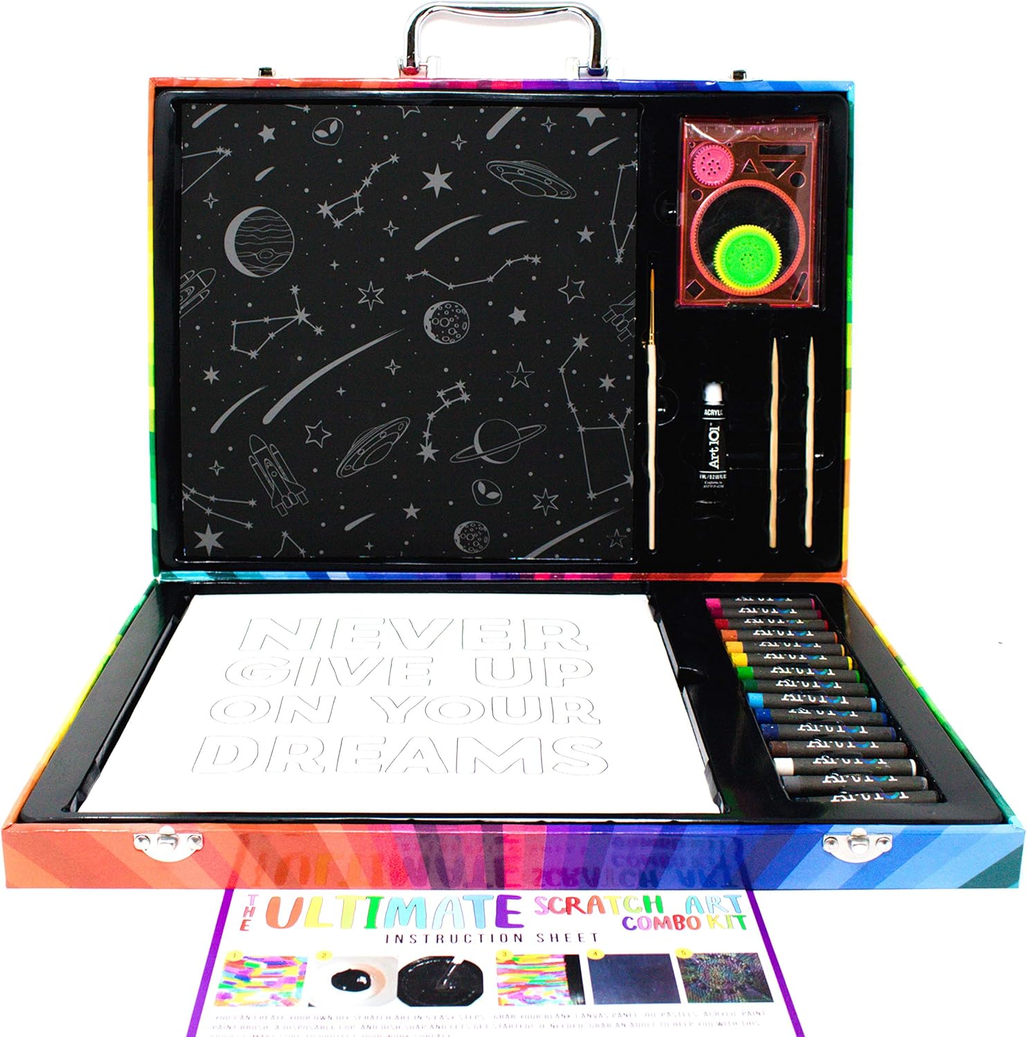Art 101 USA Ultimate Scratch Art Combo Kit with 41 Pieces in a Colorful Carrying Case, Multi