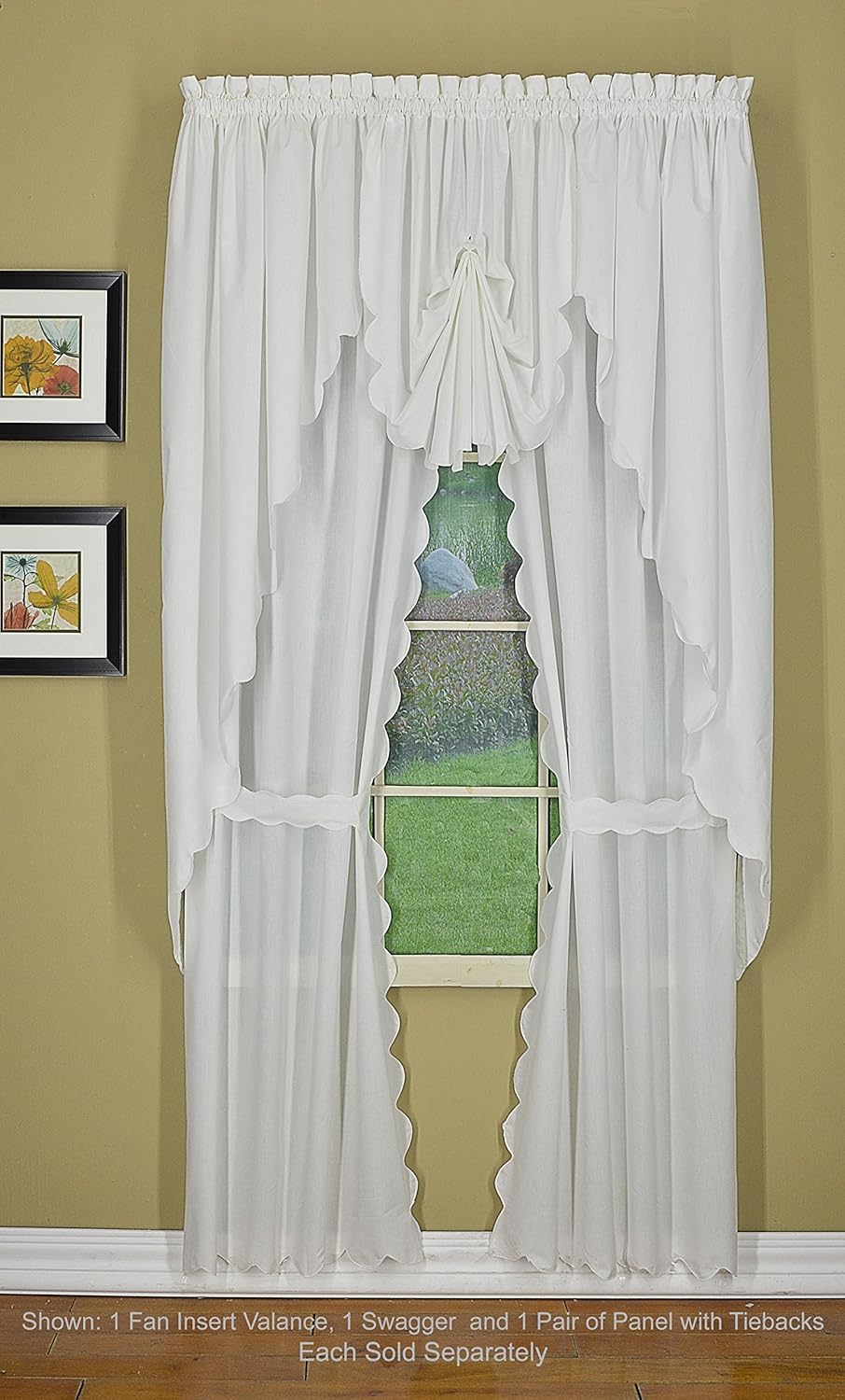 Today's Curtain, Orleans Scallop Curtain, White 63" Swagger Pair, 80" W x 63" L, White