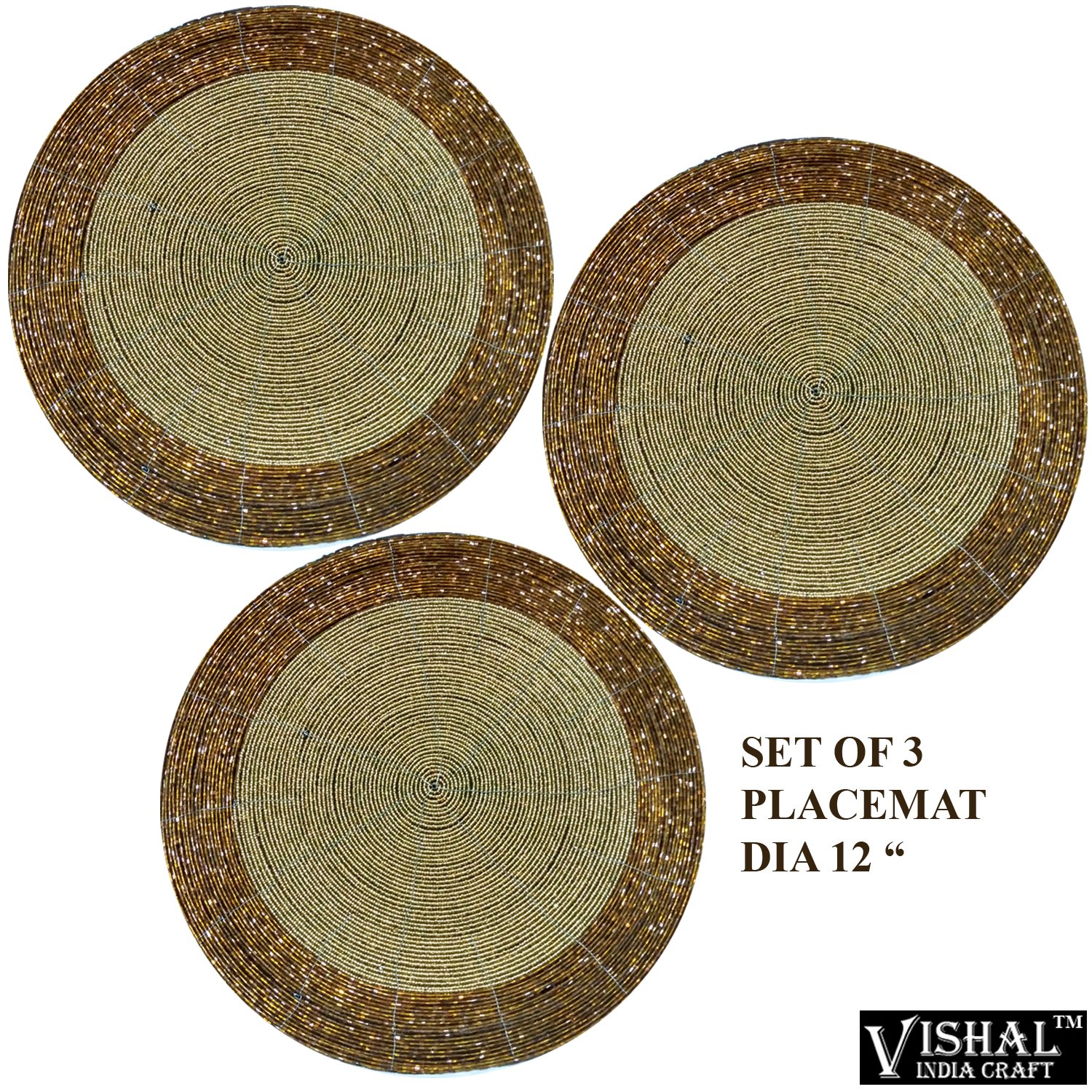 Buy SET OF 3 PLACEMAT, HANDCRAFT BEADED PLACEMAT DIA 12", LARGE SIZE