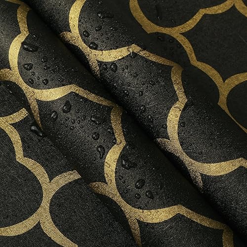 Miniatura 7 de GloryTik Papel tapiz de 17.7 x 197 pulgadas, color negro y dorado, papel tapiz geométrico con patrón de enrejado, extraíble, moderno, papel adhesivo