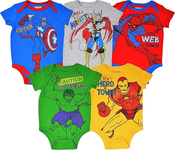 Marvel Avengers Baby Boys 5 Pack Bodysuits Hulk Spiderman Iron Man Thor Captain America 18 Months Amazon De Spielzeug