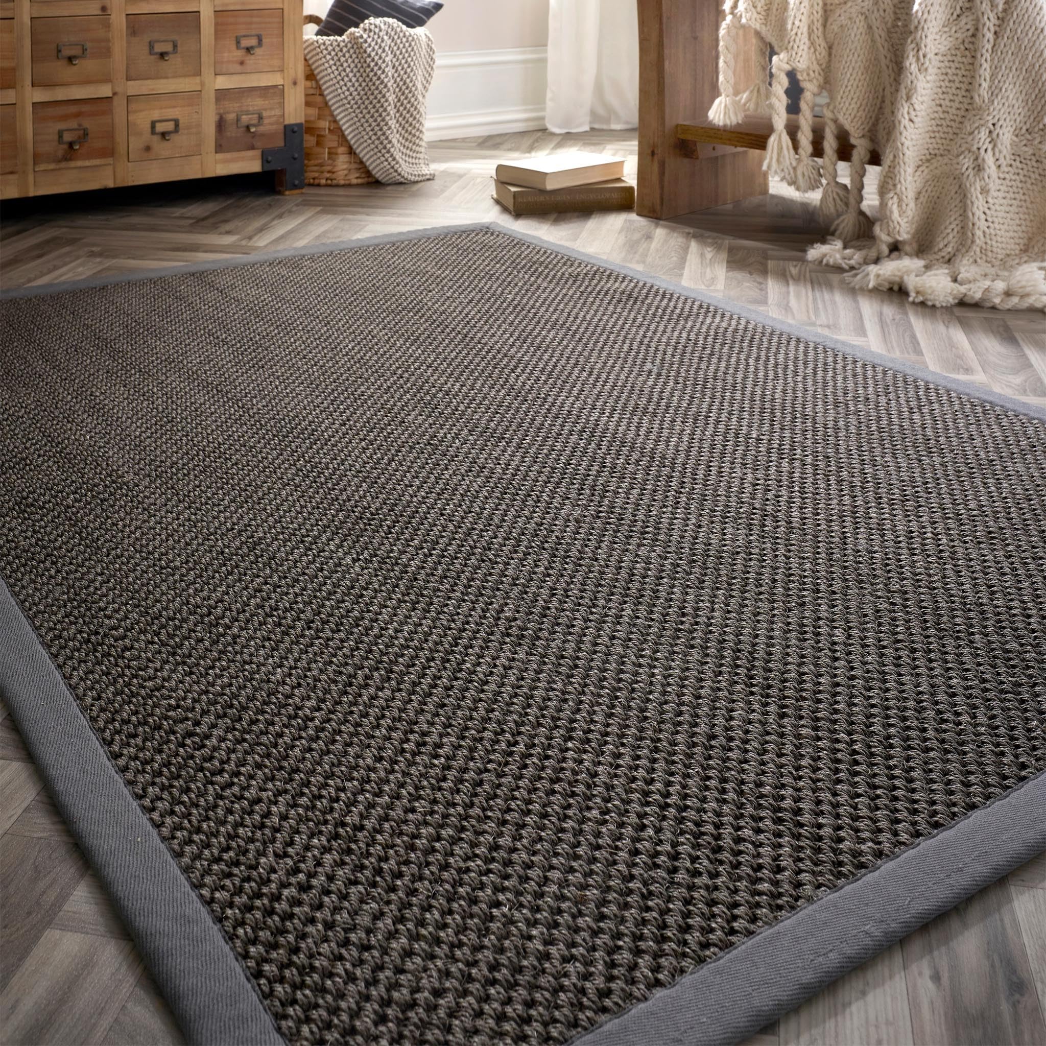 Lord of Rugs Sisal Area Rug with Hand Stitched Border, Non-Slip Durable Natural Modern Bordered Carpet for Living Room, Hallway Flatweave Rug Dark Grey/Grey Border, Small 80 x 150 cm (2'6"x5')