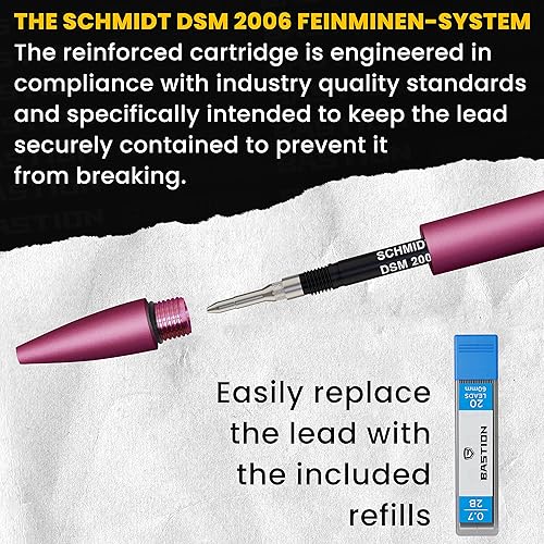 Miniatura 2 de BASTION Lápiz mecánico de lujo, lápiz profesional ligero de aluminio de punta media para regalo de cumpleaños, incluye 20 repuestos de plomo de