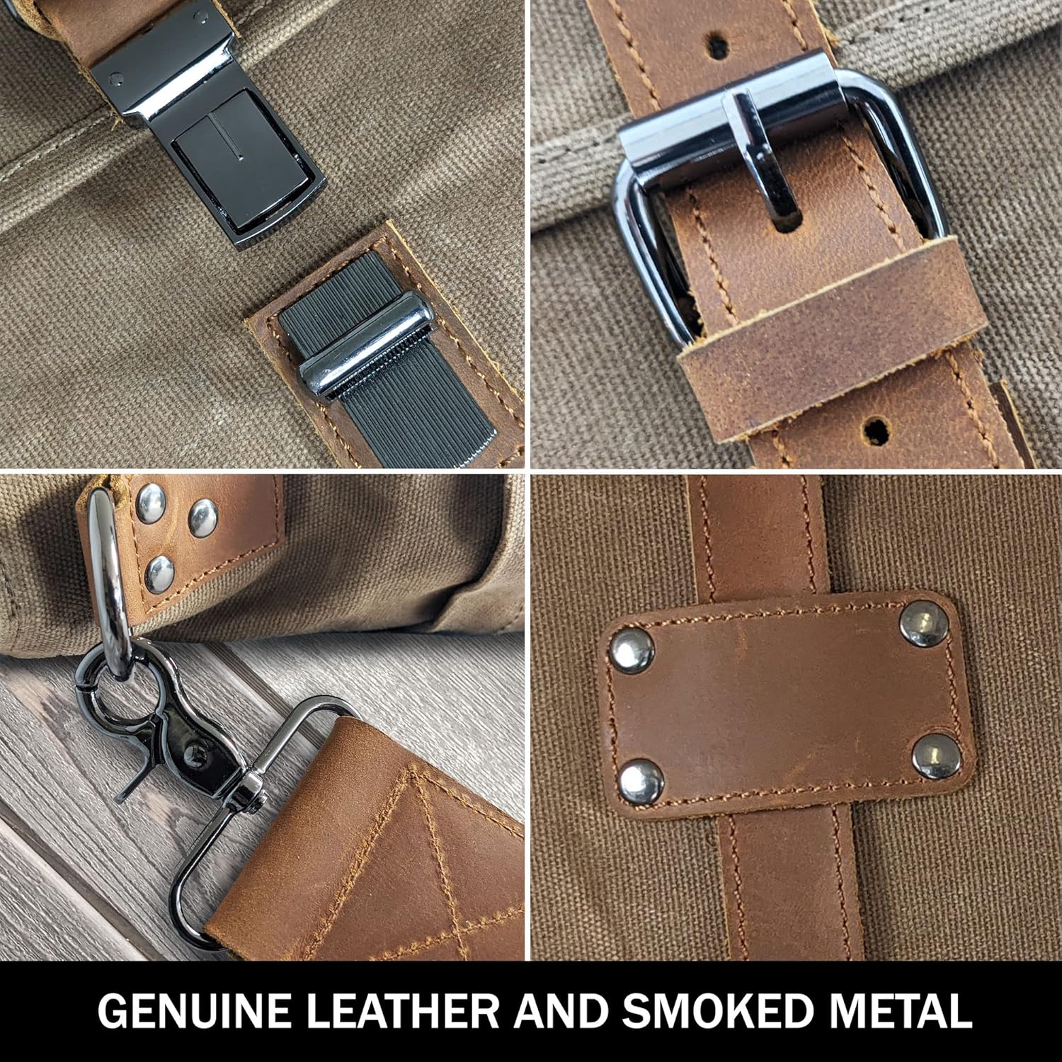 Canvas Messenger Bag for Men, Laptop Case, Satchel | For Office Professionals, School Students, Travel | Waxed Canvas, Genuine Leather, Smoked Metal Hardware | Portable Office, Trolley Slot, Organizer : Electronics