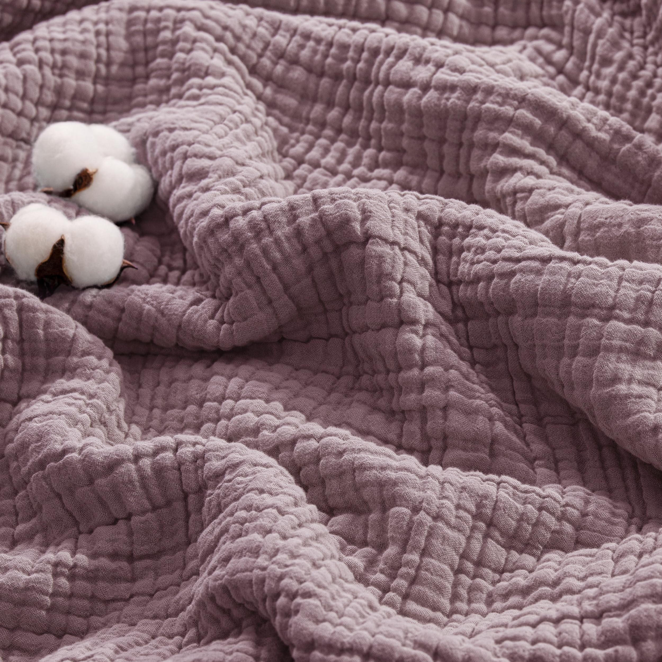 Exclusivo Mezcla Coperta in Mussola 100% Cotone, 6 Strati, Viola Prugna