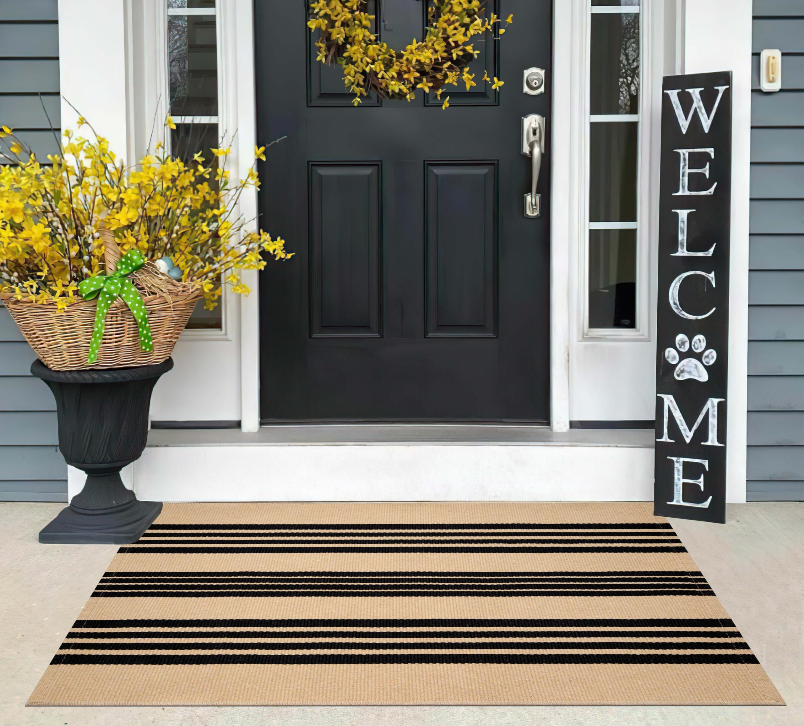 Alfombra de Exterior a Rayas de 2,3'x3,6', Felpudo pequeño para Puerta