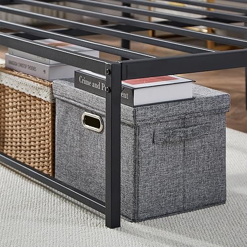 Miniatura 21 de VECELO Marco de cama de plataforma de metal de 14 pulgadas, base de colchón, no necesita somier, soporte de listones de acero (tamaño matrimonial)