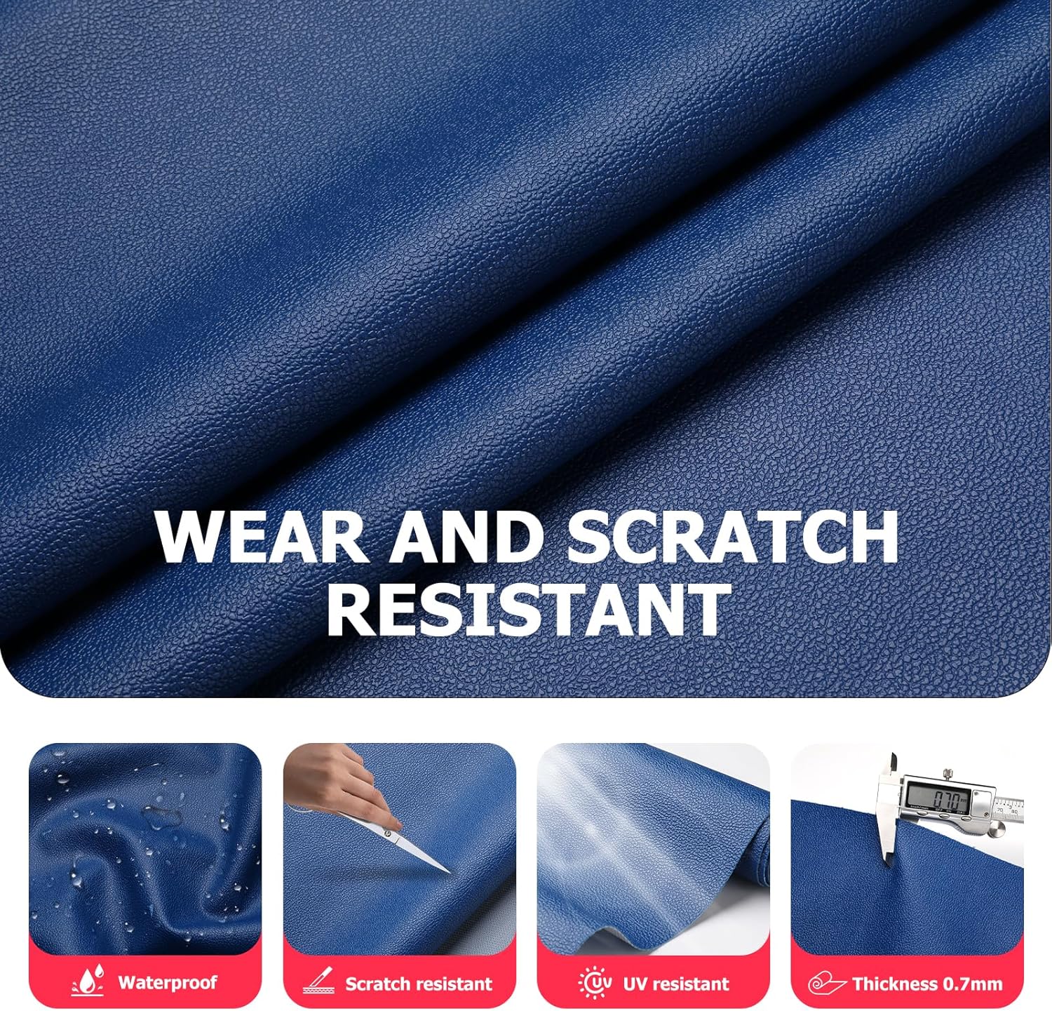 Vinyl Fabric, Marine Faux Leather Upholstery, for Upholstery Crafts, DIY Sewings, Sofa, Handbag, Earrings, Hair Bows Decorations (Blue 54 x 108 inch 3YD)