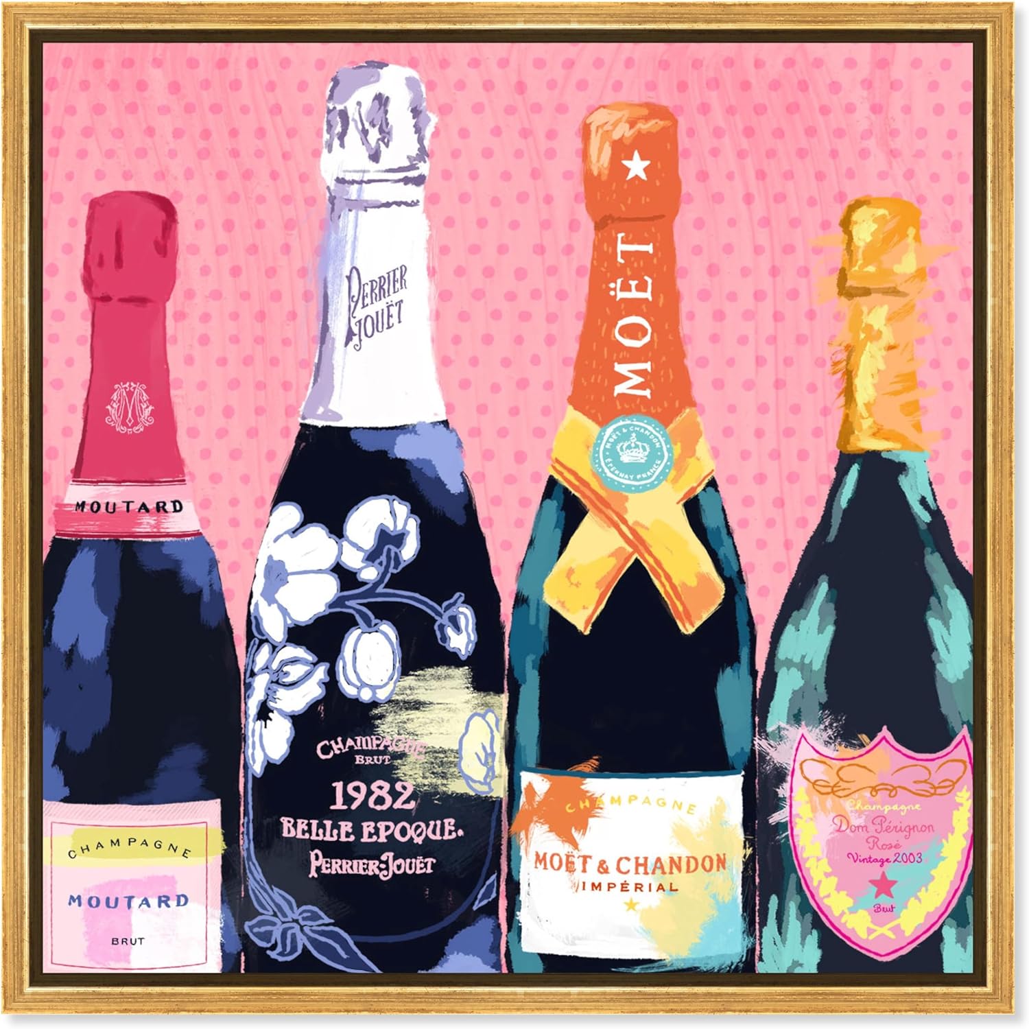 The Oliver Gal Artist Co. Fashion and Glam Modern Canvas Art - Pass The Bottle!, Wall Art for Living Room, Bedroom, and Bathroom, 20 in x 20, Pink and Black Home Decor