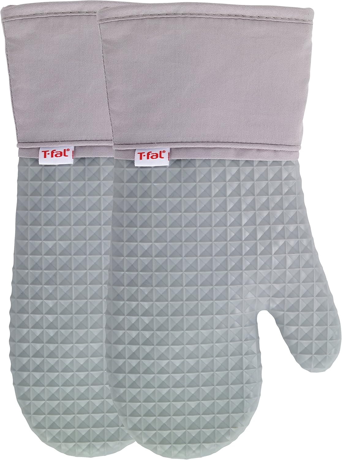 T-fal Waffle Silicone Oven Mitt Set, Softflex, Non-Slip Grip, Heat Resistant, 13 x 7-inches, 2 Pack, Gray