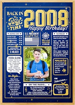 Personalized 16th Birthday Decorations Boy, Girl - Cool Gifts For 16 Year Old Boy Girl - Custom 16th Birthday Gifts Ideas - Sweet 16 Party Decorations Supplies, Back In 2008 Poster Sign Son, Daughter