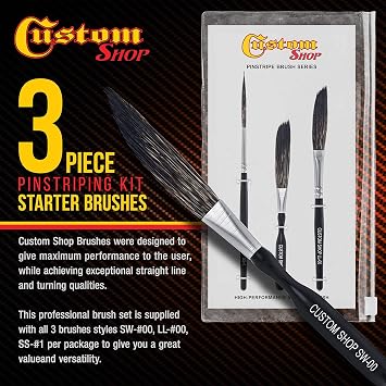 Custom Shop Starter Pinstriping Brush Kit (Sword #00, Scroll #1 & Long Liner - #00) One of Each All 3 Brush Styles - High Performance Striping Brushes