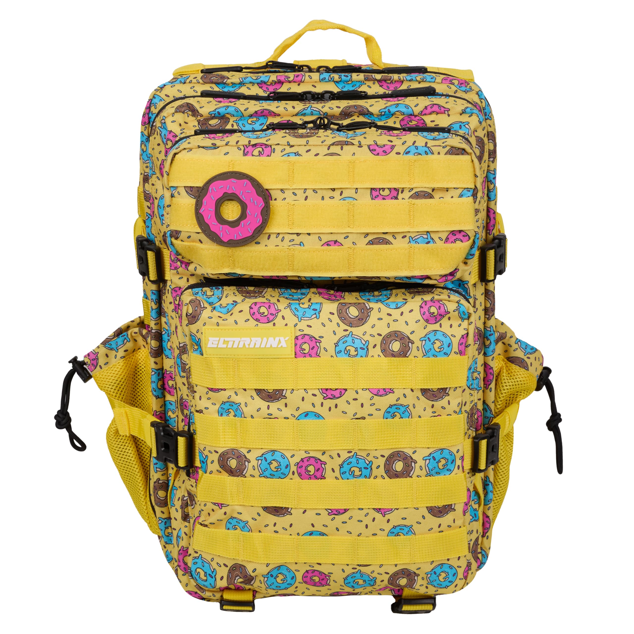 Mochila Táctica 45L – Mochila Cabina Avión, Oxford 1000D Impermeable, Compartimento Zapatillas y para Ordenador, Gimnasio, Hombre y Mujer, by ELITEX TRAINING (Amarillo Donuts)