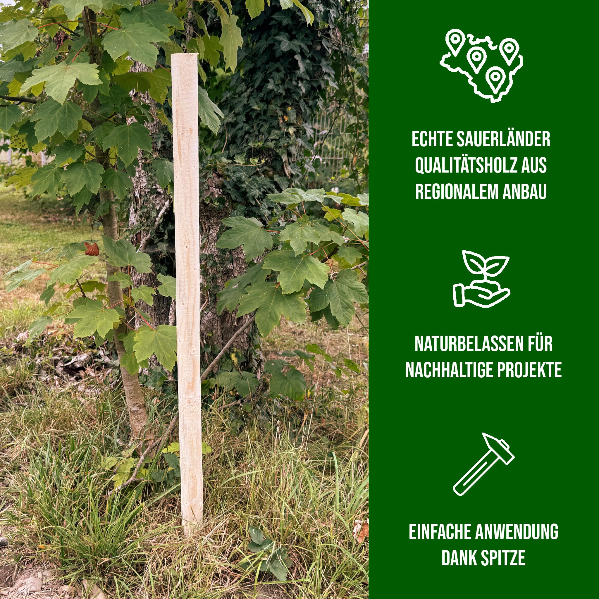10er Set Rundholzpfähle Ø 10 cm naturbelassen | 100/125/150 cm Länge | unbehandelte Zaunpfosten aus massivem Nadelholz | ökologisch, stabil & nachhaltig | Garten, Weide, Forst, Hochbeet (150 cm Länge)