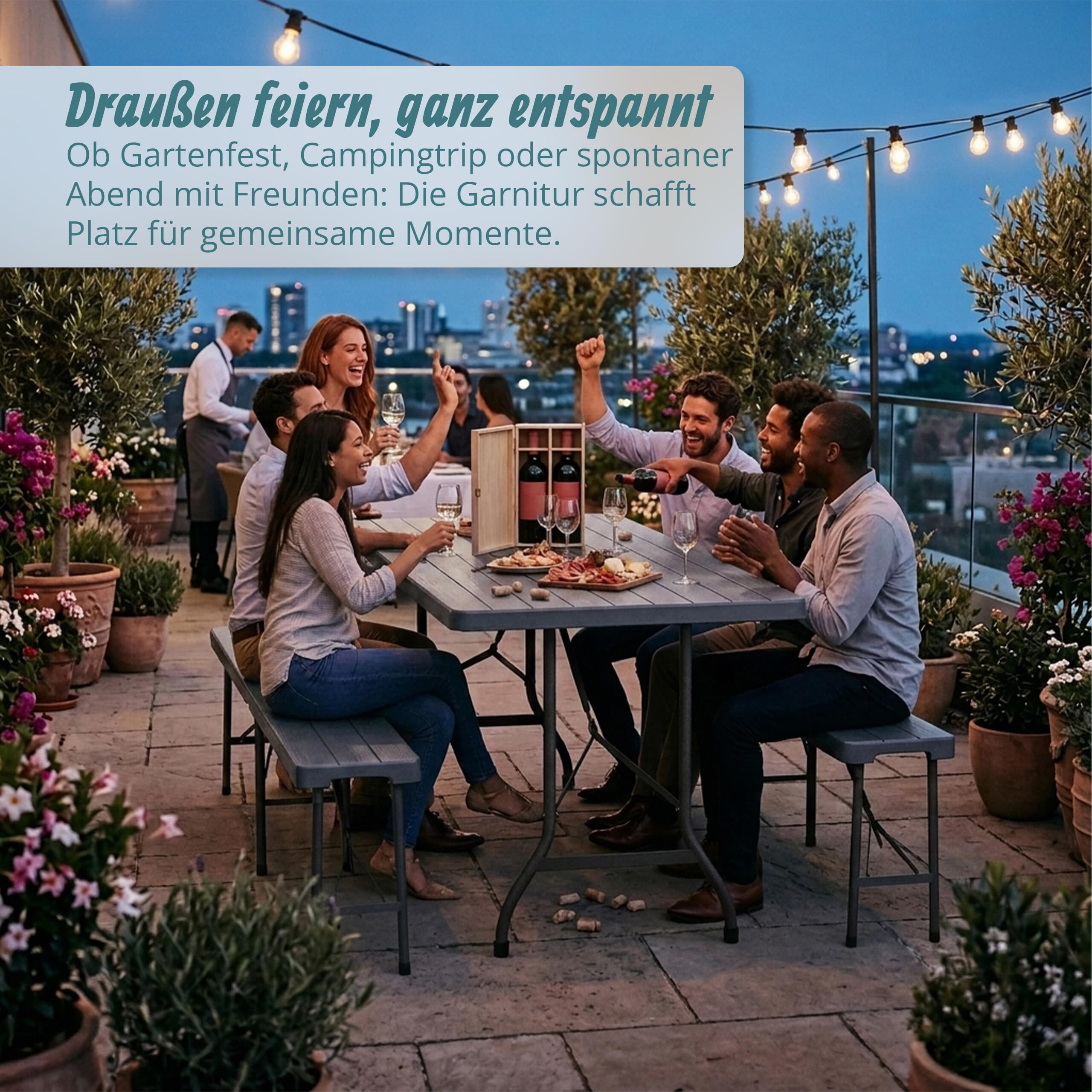 Relaxdays Bierzeltgarnitur klappbar, 3-TLG. Bierbank Set mit großem Tisch, Garten, Festzeltgarnitur, Holzoptik, Farbwahl