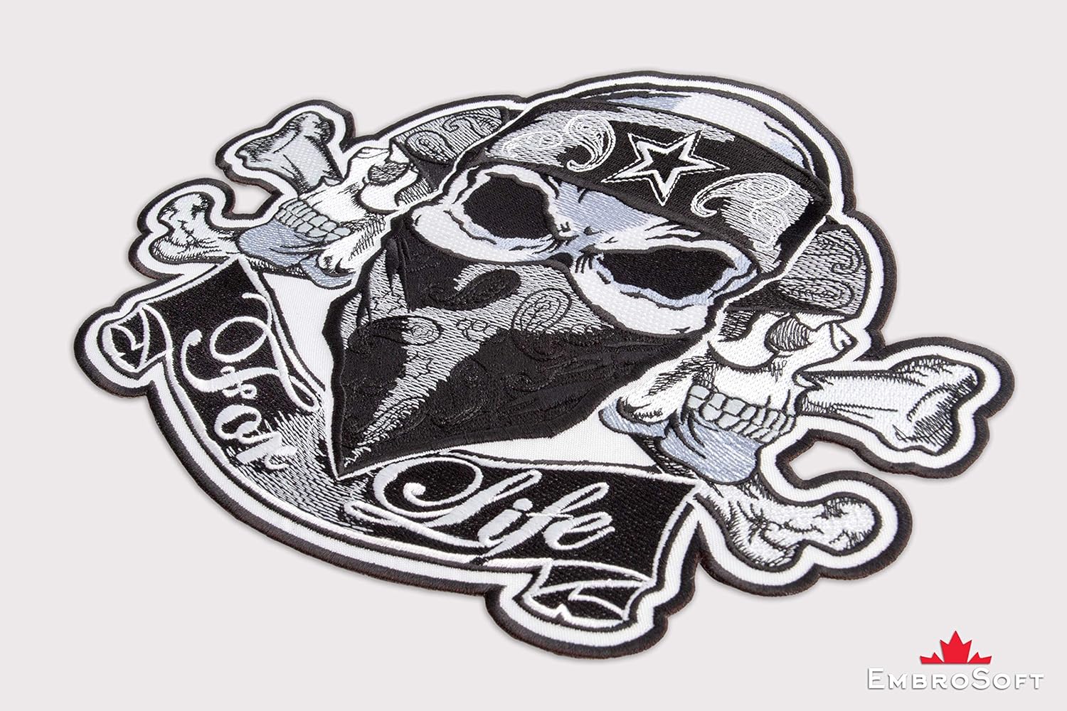 Biker Skull in Mask of Bandana Motorcycles Embroidered Patch Iron On (11.7" x 9.1", Blue)