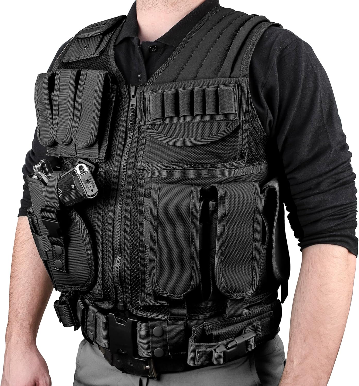 Barska Loaded Gear VX-200 Left Hand Tactical Vest with Holster, Belt, Pouches, and Pockets - for Airsoft, Paintball, and Hunting