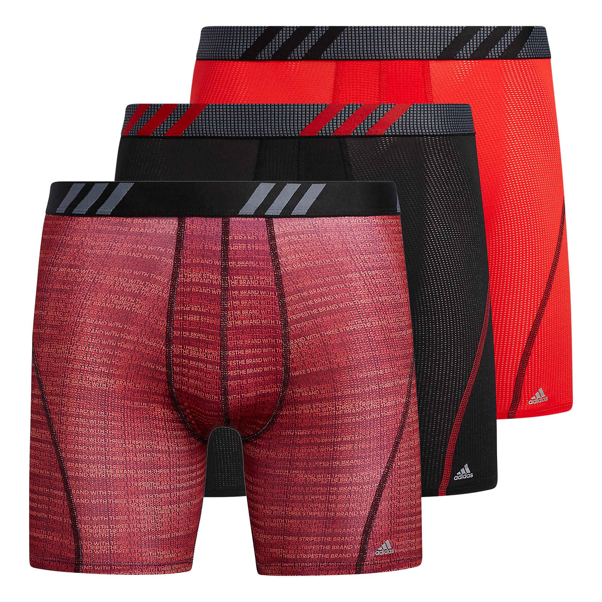 Adidas Men's Illum Vivid Red/Black/Vivid Red Sport Performance Mesh Boxer Brief Underwear (3-Pack), XX-Large
