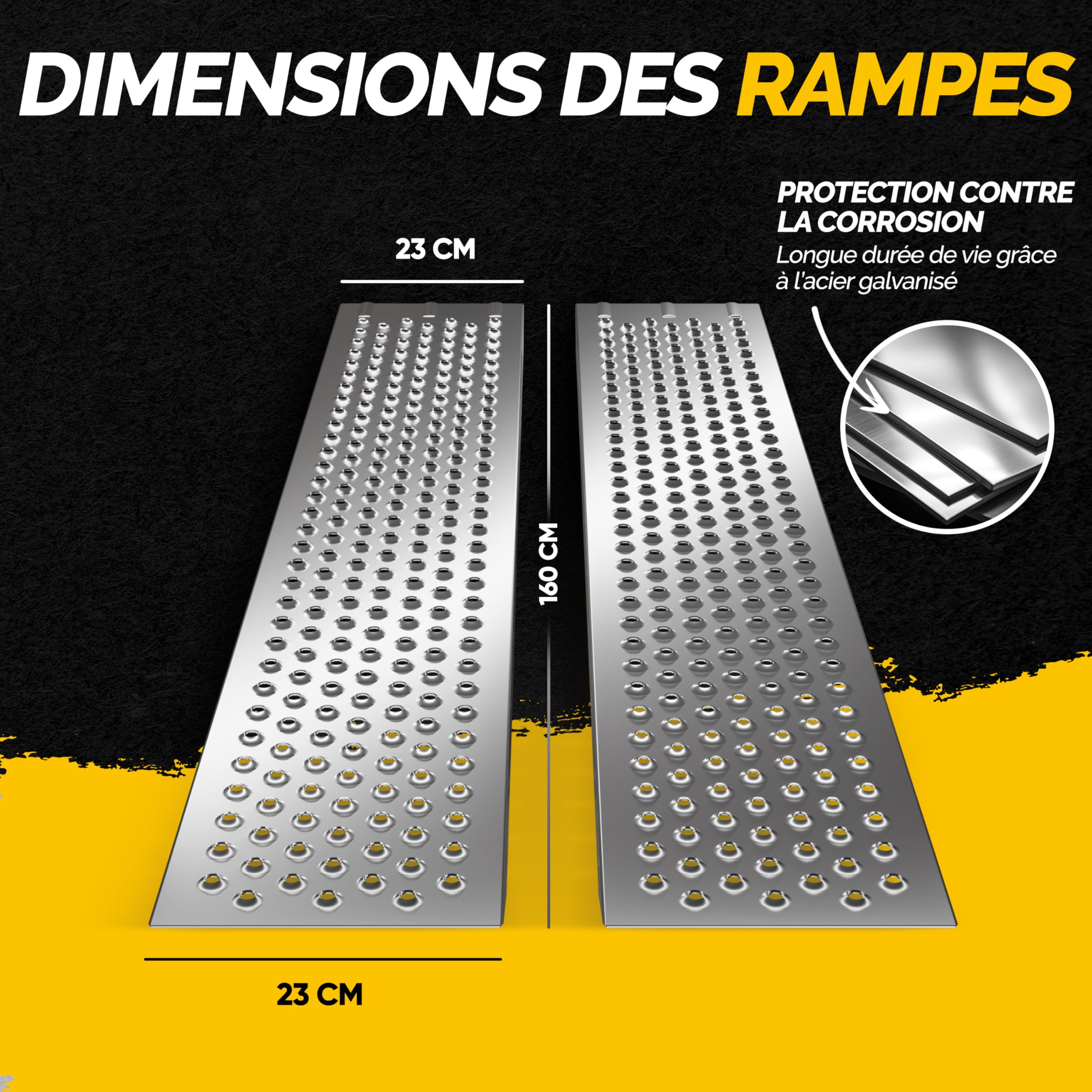 MONZANA® Lot de 2 rampes de Chargement en Acier galvanisé 160 cm Charge Max. 200 kg par Rampe Surface antidérapante