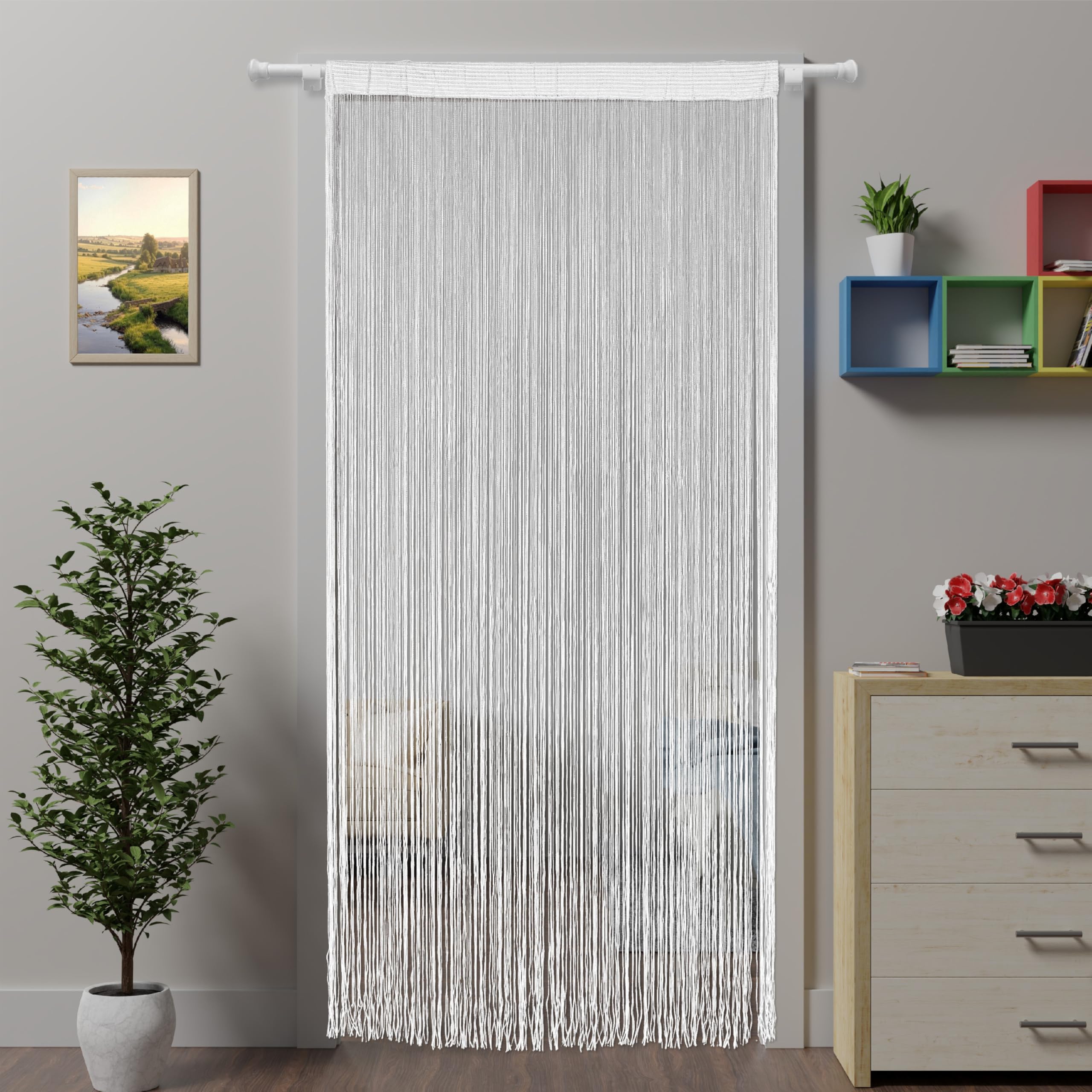 Ateasierlife Door Curtain Fly Screen String Curtains Window Doors Beads Screens Tassel Doorways Blinds Room Divider Kitchen Outdoor Insect Bug Panel （White 100×200cm/39×79in）