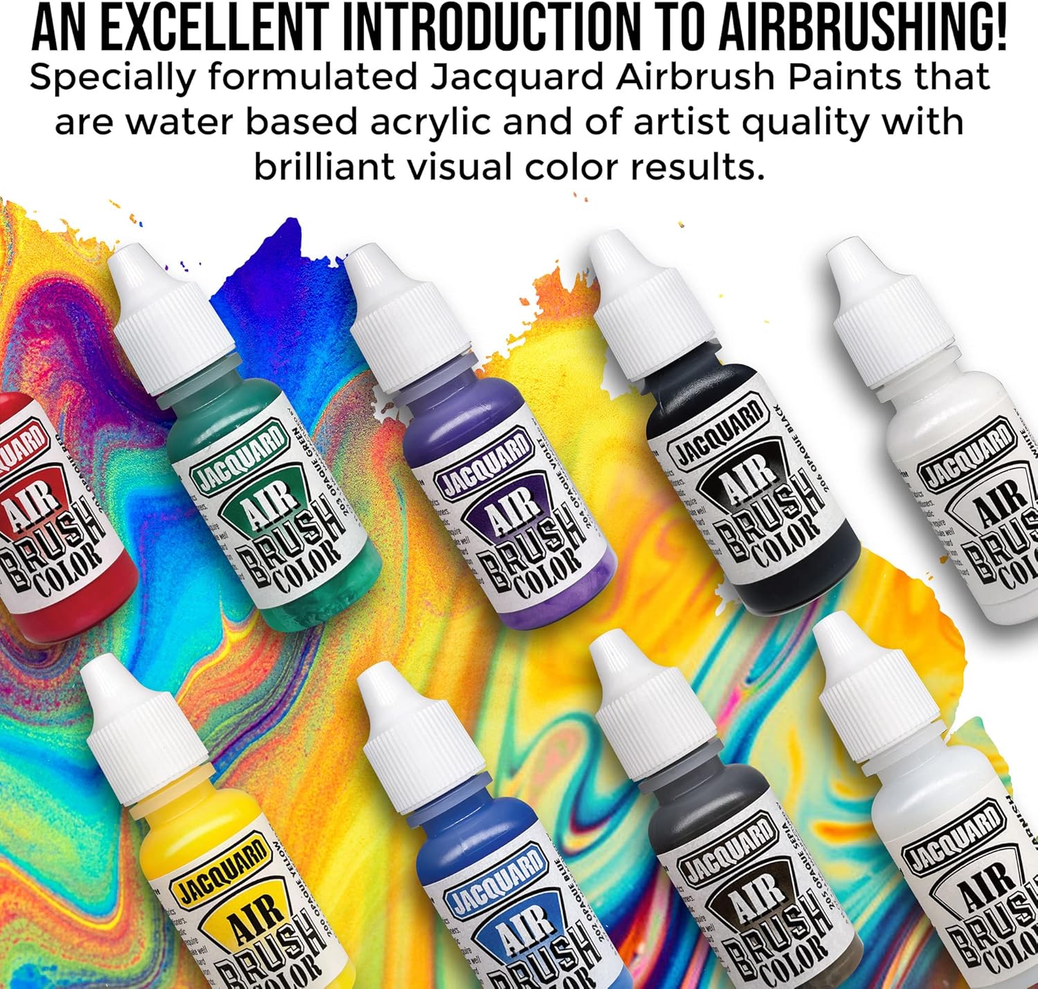 Jacquard Airbrush Paint Set Made in USA - Opaque Air Brush Paint Colors Exciter Pack - 9-1/2 fl oz Acrylic Airbrush Paint Bottles - Bundled with Set of Moshify 5 Piece Paint Airbrush Cleaning Brushes : Arts, Crafts & Sewing