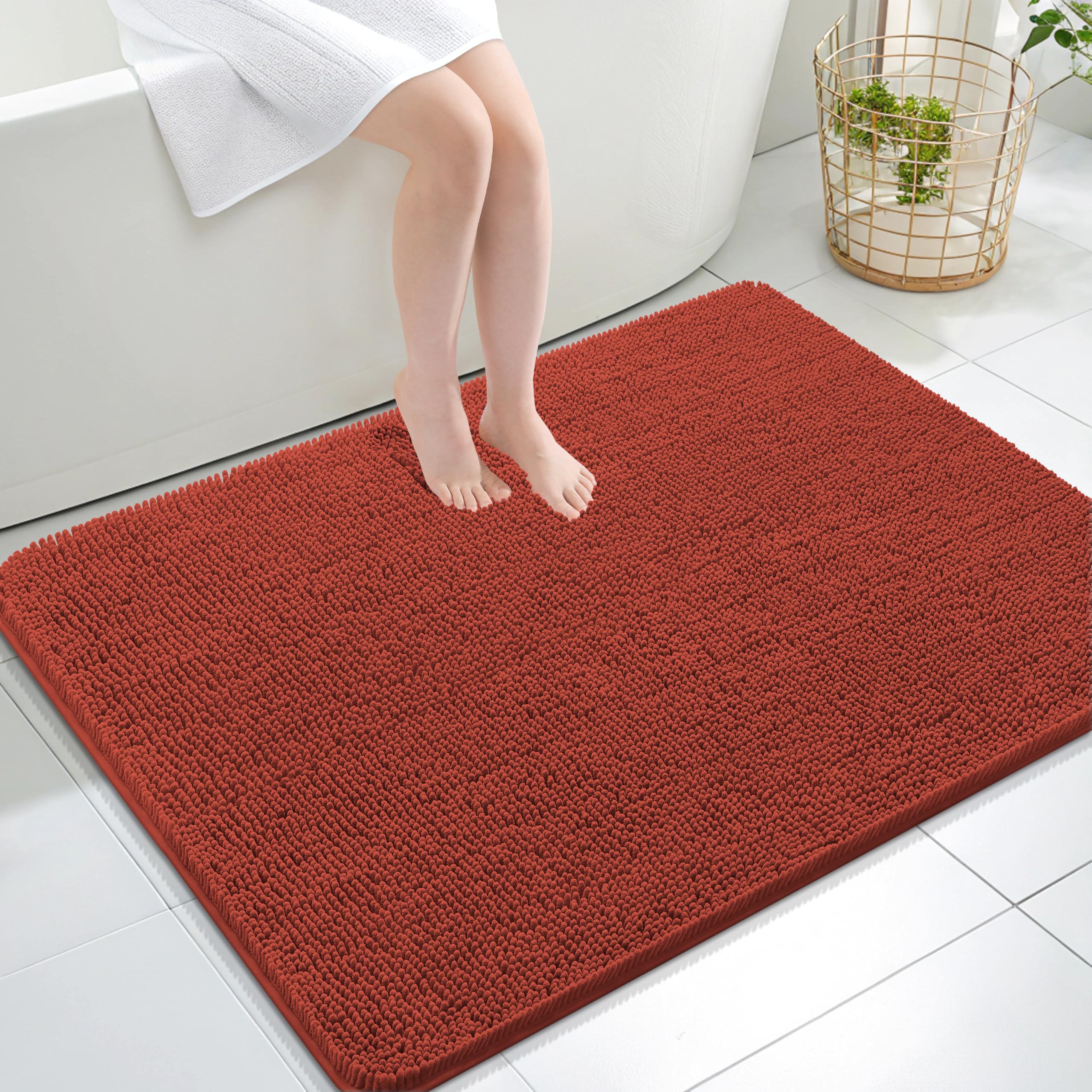 OLANLY Large Bathroom Rugs 40x32, Extra Soft Absorbent Chenille Bath Rugs | Rustic Terracotta, Quick-Drying Rubber Backing, Washable Bath Mat for Bathroom Floor, Tub and Shower, Home Decor Accessories
