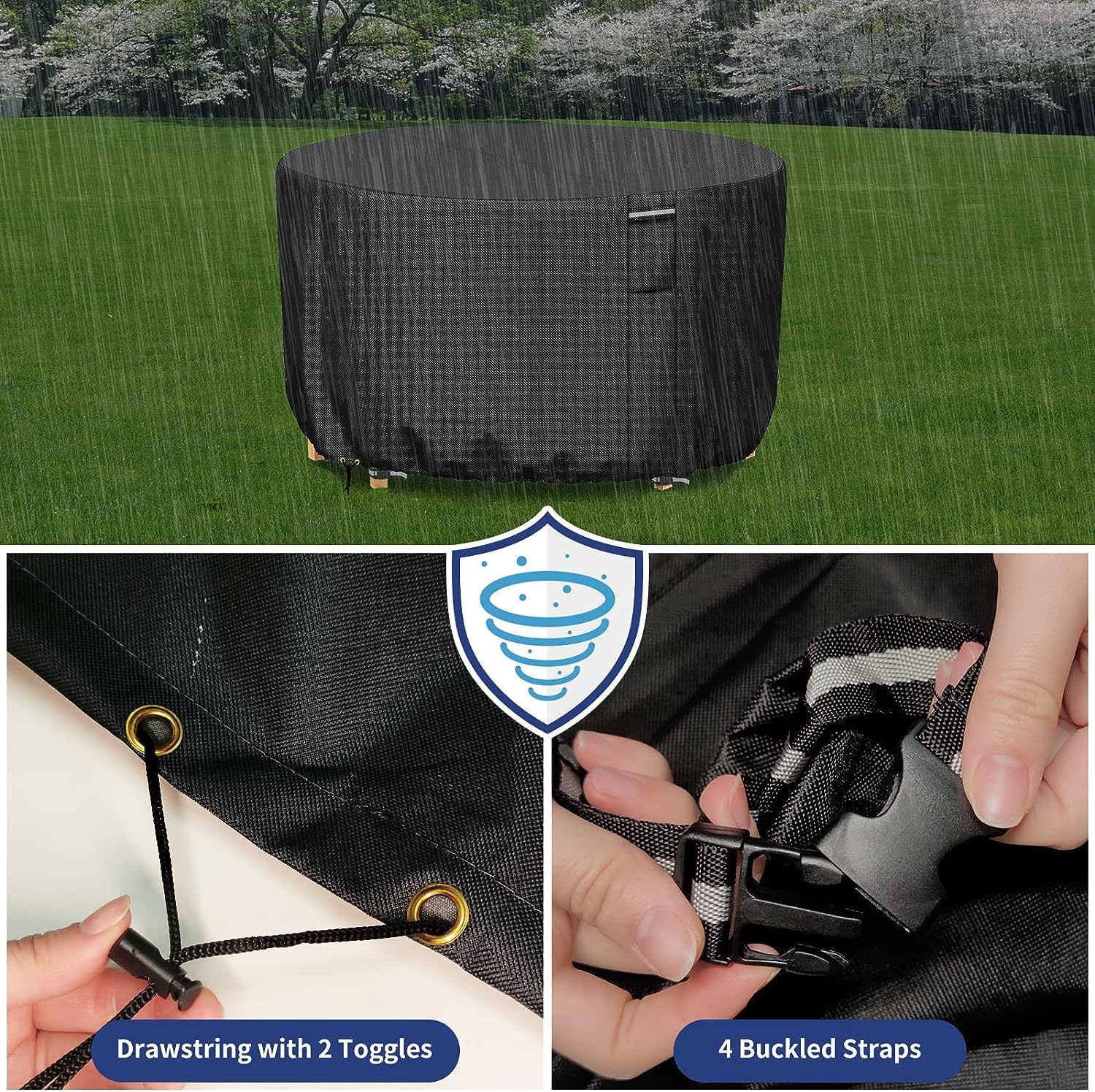 RICHIE Housse imperméable pour meubles de jardin - 230 x 90 cm - Revêtement en PVC Oxford 600D respirant - Pour meubles - Noir
