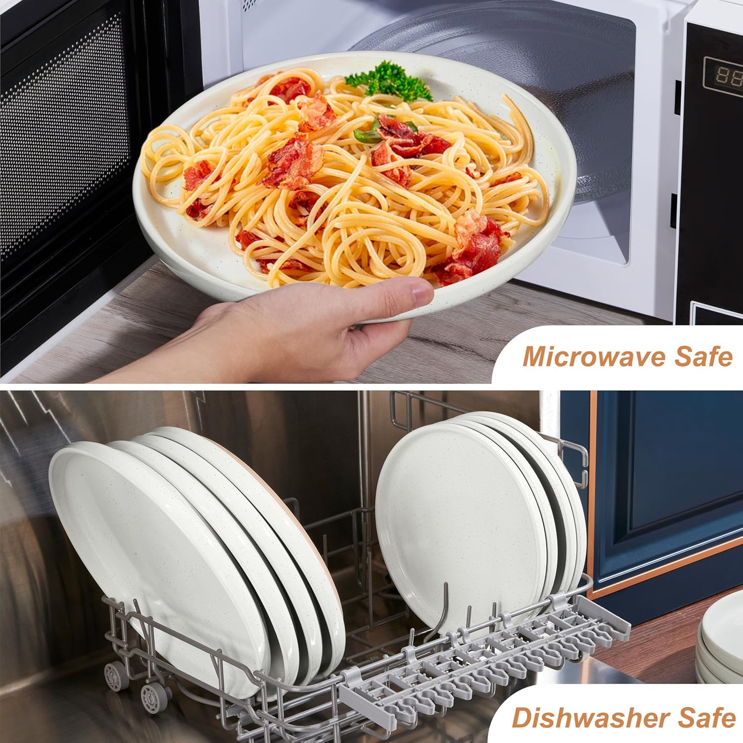 LIANYU Stoneware Dinner Plates Set of 6, 10.5 Inch Large Ceramic Salad Plates for Kitchen, Porcelain Round Serving Dishes Set, Oven, Microwave & Dishwasher Safe, Scratch Resistant, Snowy White