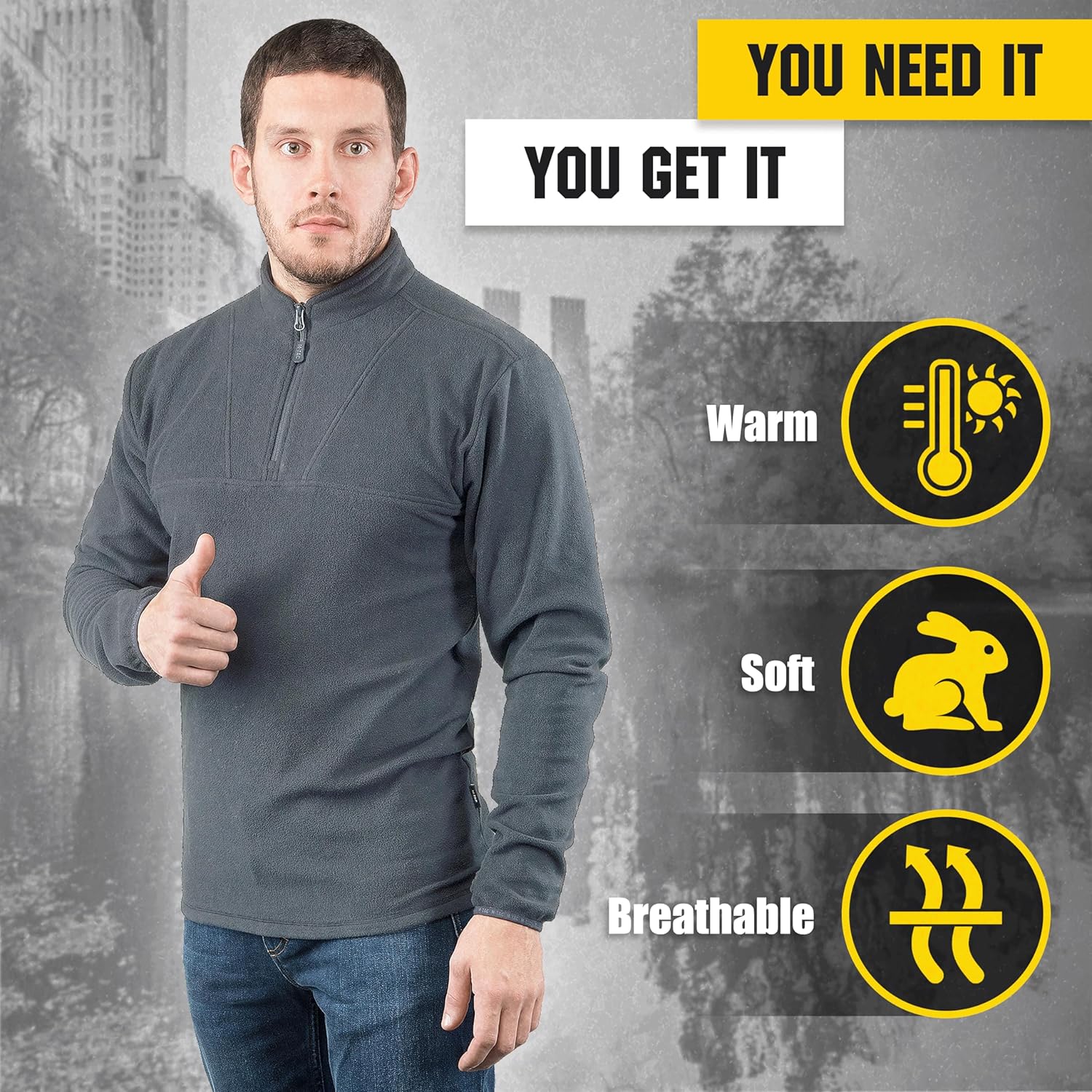 M-Tac Men’s Fleece Quarter Zip Pullover – Tactical Thermal Long Sleeve Sweater with High Mock Neck for Outdoor Work - Image 6