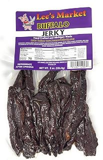 Lee's Market Buffalo Jerky - Soft & Tender - Healthy Low Carb, Gluten-Free Snack - Paleo & Keto-Friendly - Michigan Made Handcrafted Jerky - Wild Game Gourmet Meat Snacks - 8oz