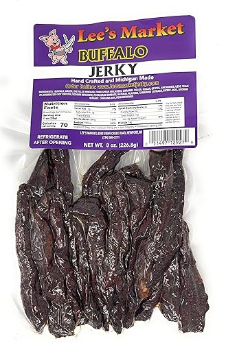 Lee's Market Buffalo Jerky - Suave y tierna, aperitivo saludable bajo en carbohidratos, sin gluten, apto para paleo y cetogénico, carne seca hecha a