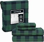 100% Cotton Flannel Sheets Set - Queen Size Flannel Sheets, 4-Piece Luxury Bedding Sets, Lightweight, Brushed for Extra Softness, Warm and Cozy, 16" Deep Pocket - Buffalo Check Green