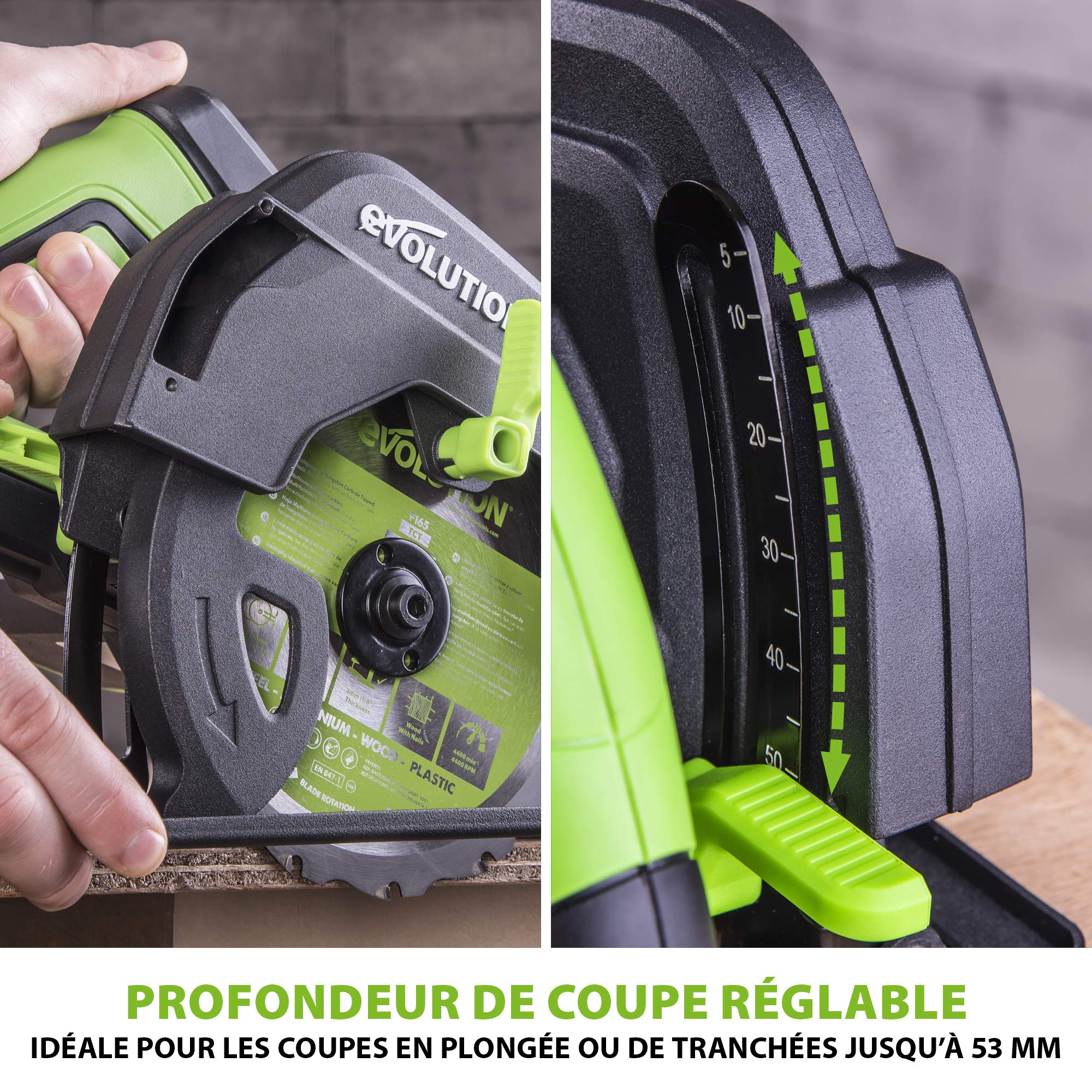 Evolution Power Tools F165CCSL Scie Circulaire Multi-Matériaux, Découpe l’acier, l’aluminium, le bois clouté, le plastique et bien plus, 165 mm (230V)