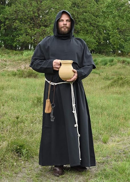 Foto 2 de 7 de Battle-Merchant - Hábito de monje con capucha y cordel - Disfraz medieval - Ideal para LARP - Negro - XXL