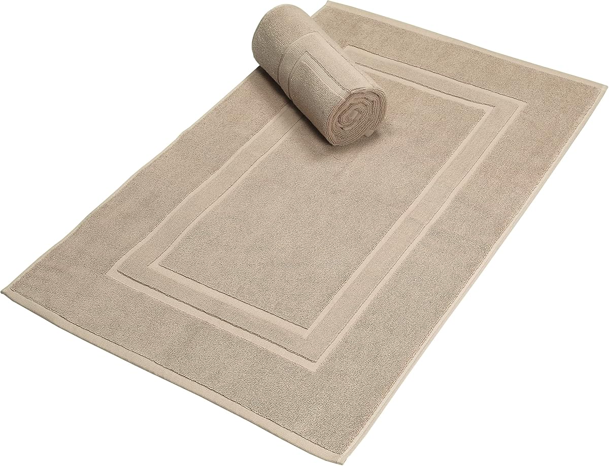 GLAMBURG Premium Cotton 20x32 pulgadas Paquete de 2 tapetes de baño - 100% algodón hilado en anillos - Calidad de hotel y spa de lujo - 800 GSM - Durable, suave, altamente absorbente - Lavable a máquina - Bronceado
