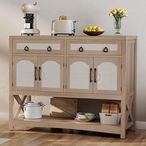 Miniatura 3 de YITAHOME Mesa consola de 47.2 pulgadas con 2 cajones, mesa de entrada con armarios de almacenamiento y estante de almacenamiento abierto, mesa de