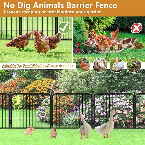 Miniatura 8 de Valla de metal para jardín, valla temporal, barrera de animales sin excavación para patio, 43 pies de largo x 24 pulgadas de alto, 16 paneles con