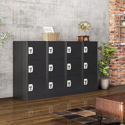 Vista 144 de Taquillas de metal para empleados, armario de almacenamiento de acero con 5 puertas para el hogar, oficina, escuela, gimnasio (blanco)