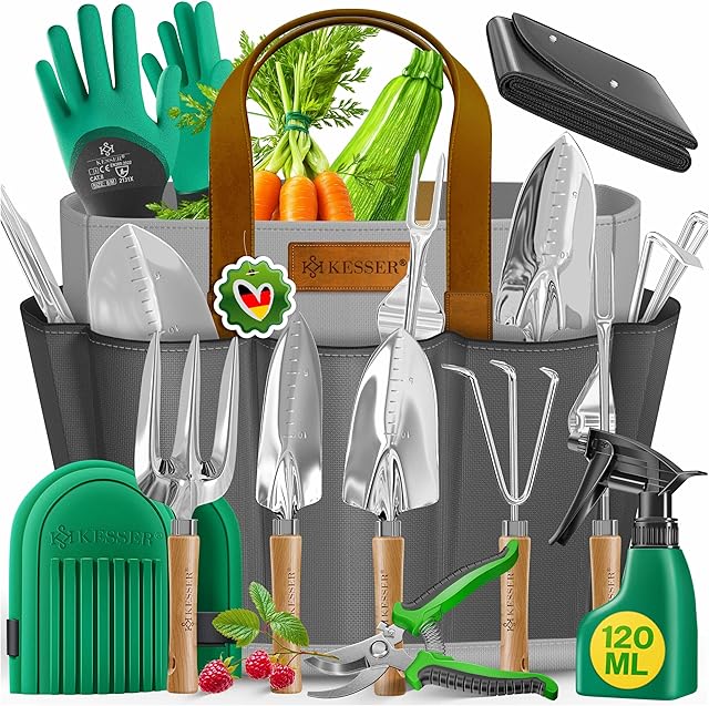 KESSER KESSER® Gartenwerkzeug Set 10-teilig mit ergonomischen Holzgriffen inkl. wasserdichte Tasche aus 600D Oxford-Material, K — Werkzeug-Sets